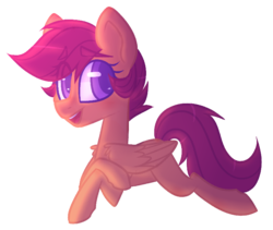 Size: 784x663 | Tagged: safe, artist:fallen--fate, scootaloo, pegasus, pony, g4, blank flank, colored pupils, cute, cutealoo, eye clipping through hair, eyebrows, eyebrows visible through hair, female, filly, open mouth, prone, simple background, solo, transparent background, wing fluff