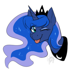 Size: 767x750 | Tagged: safe, artist:cosmalumi, princess luna, pony, :p, bust, crown, cute, eye clipping through hair, female, jewelry, lunabetes, mare, one eye closed, peytral, portrait, regalia, simple background, solo, tongue out, transparent background, wink