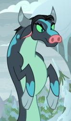Size: 402x677 | Tagged: safe, screencap, queen chrysalis, ophiotaurus, frenemies (episode), g4, cloven hooves, colored sclera, cropped, disguise, disguised changeling, female, green sclera, solo