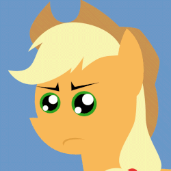 Size: 720x720 | Tagged: safe, artist:dsiak, applejack, rarity, pony, g4, angry, animated, applejack is not amused, bad touch, blue background, boop, female, mare, offscreen character, personal space invasion, pointy ponies, simple background, solo focus, unamused