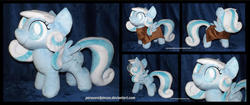 Size: 1600x673 | Tagged: safe, artist:peruserofpieces, oc, oc only, oc:snowdrop, pegasus, pony, accessory, blind, cape, cloak, clothes, female, filly, happy, irl, minky, photo, plushie, sillyfillystudios, smiling, solo, wings