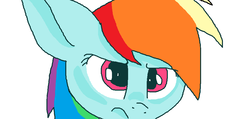 Size: 1007x478 | Tagged: safe, artist:rainbow eevee, rainbow dash, pony, g4, 1000 hours in ms paint, angry, big ears, face, female, looking up, ms paint, old art, simple background, solo, white background