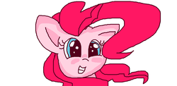 Size: 991x482 | Tagged: safe, artist:rainbow eevee, pinkie pie, earth pony, pony, g4, 1000 hours in ms paint, big ears, face, female, happy, joy, old art, open mouth, simple background, smiling, solo, white background