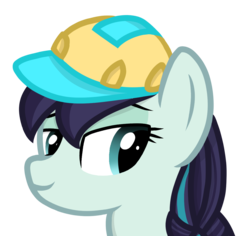 Size: 1194x1129 | Tagged: safe, artist:rainbow eevee, coloratura, earth pony, pony, g4, bedroom eyes, female, hard hat, looking down, rara, simple background, smiling, solo, transparent background