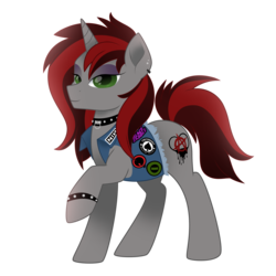 Size: 5000x5000 | Tagged: safe, artist:lostinthetrees, oc, oc only, oc:genre savvy, pony, unicorn, absurd resolution, anarchy, black sabbath, clothes, collar, female, heavy metal, mare, motorhead, nine inch nails, queens of the stone age, simple background, solo, transparent background, type o negative, vest, wristband