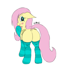 Size: 5432x5754 | Tagged: safe, artist:wapamario63, fluttershy, pony, g4, blushing, butt, clothes, cute, dock, female, flutterbutt, looking at you, looking back, looking back at you, mare, plot, rear view, shyabetes, smiling, socks, solo, striped socks