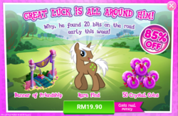 Size: 1043x686 | Tagged: safe, gameloft, mochaccino, rare find, pony, g4, advertisement, costs real money, introduction card, sale