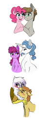 Size: 423x1115 | Tagged: safe, artist:saphi-boo, berry punch, berryshine, fancypants, feather bangs, gilda, mudbriar, pinkie pie, griffon, pony, g4, briarpie, crack shipping, fancypunch, female, gildabangs, interspecies, male, shipping, simple background, straight, white background