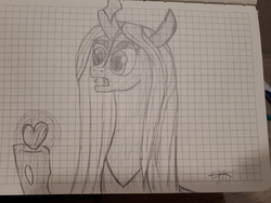 Size: 4608x3456 | Tagged: safe, artist:php185, queen chrysalis, pony, g4, art, drawing, female, graph paper, love, solo, traditional art