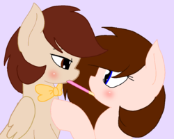 Size: 904x724 | Tagged: safe, artist:circuspaparazzi5678, oc, oc:breanna, pony, base used, blushing, bowtie, food, pocky, pocky game