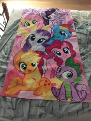 Size: 3264x2448 | Tagged: safe, applejack, fluttershy, pinkie pie, rainbow dash, rarity, spike, twilight sparkle, alicorn, pony, g4, cute, high res, irl, mane seven, mane six, merchandise, photo, towel, twilight sparkle (alicorn)