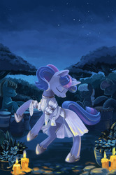 Size: 1000x1506 | Tagged: safe, artist:maytee, twilight sparkle, pony, g4, candle, clothes, dancing, dress, eyes closed, fanfic art, female, night, smiling, solo