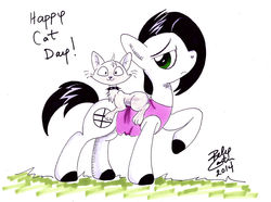 Size: 1024x761 | Tagged: safe, artist:marelynmayhem, cat, earth pony, pony, clothes, grass, marelyn manson, marilyn manson, ponified, shirt, traditional art, white