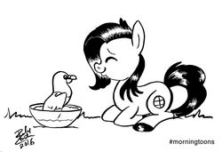 Size: 1024x699 | Tagged: safe, artist:marelynmayhem, dove, earth pony, pony, black and white, cross of lorraine, grayscale, happy, marelyn manson, marilyn manson, monochrome, nest, ponified, smiling, solo, white