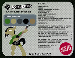 Size: 1024x792 | Tagged: safe, artist:marelynmayhem, oc, oc only, oc:fred sablebrush, pony, guitar, reference sheet, solo