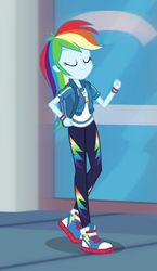 Size: 502x866 | Tagged: safe, screencap, rainbow dash, equestria girls, equestria girls series, g4, run to break free, spoiler:eqg series (season 2), adorasexy, converse, cropped, cute, dashabetes, eyes closed, female, geode of super speed, magical geodes, sexy, shoes, smiling, sneakers, solo