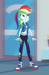 Size: 574x880 | Tagged: safe, screencap, rainbow dash, equestria girls, g4, my little pony equestria girls: better together, run to break free, converse, cropped, cute, dashabetes, female, geode of super speed, magical geodes, shoes, smiling, sneakers, solo