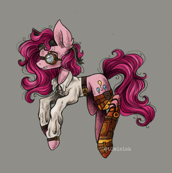 Size: 2016x2030 | Tagged: safe, artist:schizoidtomii, pinkie pie, earth pony, pony, g4, clothes, commission, digital art, female, high res, simple background, solo, steampunk