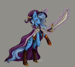 Size: 2929x2613 | Tagged: safe, artist:schizoidtomii, trixie, pony, unicorn, g4, clothes, commission, female, high res, solo, steampunk, sword, weapon