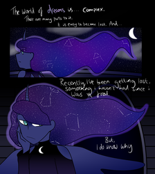 Size: 2594x2897 | Tagged: safe, artist:thatgreypeanut, derpibooru exclusive, princess luna, human, comic:forlorn friendship, g4, constellation, constellation hair, ethereal mane, female, high res, horn, horned humanization, humanized, solo, starry mane, winged humanization, wings