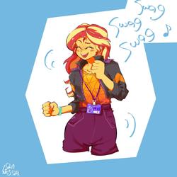 Size: 1000x1000 | Tagged: safe, artist:sozglitch, sunset shimmer, equestria girls, equestria girls series, g4, how to backstage, spoiler:eqg series (season 2), clothes, eyes closed, female, jacket, leather jacket, open mouth, singing, solo, swag swag swag swag swag