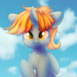 Size: 3000x3000 | Tagged: safe, artist:lilac clime, oc, oc only, oc:swift note, pony, unicorn, cloud, high res, looking at you, solo