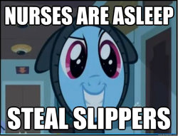 Size: 625x478 | Tagged: safe, edit, edited screencap, screencap, rainbow dash, pegasus, pony, g4, read it and weep, caption, catsuit, clothes, female, hospital, image macro, interior, night, sneaking suit, solo, text