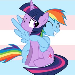 Size: 1242x1242 | Tagged: safe, rainbow dash, twilight sparkle, pony, g4, female, gender headcanon, lesbian, pride, pride flag, ship:twidash, shipping, t4t, trans female, trans rainbow dash, trans twilight sparkle, transgender, transgender pride flag, transsexual