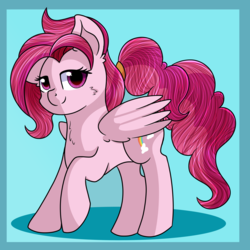 Size: 3000x3000 | Tagged: safe, artist:rainbowtashie, bifröst, pegasus, pony, g4, background pony, female, friendship student, high res, mare, raised hoof, simple background, smiling, solo