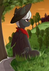 Size: 1063x1535 | Tagged: safe, artist:php97, oc, oc only, pegasus, pony, commission, hat, hill, scenery, sitting, solo, sweet apple acres