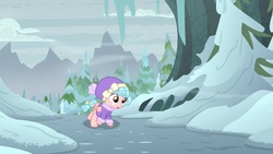 Size: 1920x1080 | Tagged: safe, screencap, cozy glow, pegasus, pony, frenemies (episode), g4, clothes, female, filly, snow, solo