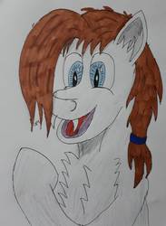 Size: 1181x1613 | Tagged: safe, artist:rapidsnap, oc, oc only, oc:chaosmauser, pony, chest fluff, ear fluff, fangs, happy, joy, open mouth, solo, traditional art