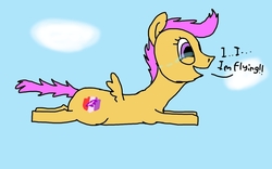 Size: 1280x800 | Tagged: safe, artist:lekonar13, scootaloo, pegasus, pony, g4, crying, flying, scootaloo can fly