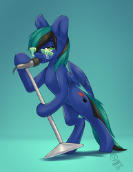 Size: 3106x4019 | Tagged: safe, artist:northernsprint, oc, oc:ender, pegasus, pony, looking at you, male, microphone, microphone stand, musician, seductive, singing, stallion, sunglasses