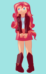 Size: 1115x1814 | Tagged: safe, artist:php93, artist:rainbowkittenmagic, sunset shimmer, equestria girls, g4, boots, clothes, female, freckles, jacket, leather, leather jacket, peppered bacon, shoes, skirt, solo