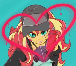 Size: 1500x1300 | Tagged: safe, artist:albertbm, sunset shimmer, display of affection, equestria girls, g4, my little pony equestria girls: better together, bust, clothes, cute, female, flanksy, heart, jacket, leather jacket, looking at you, shimmerbetes, simple background, solo