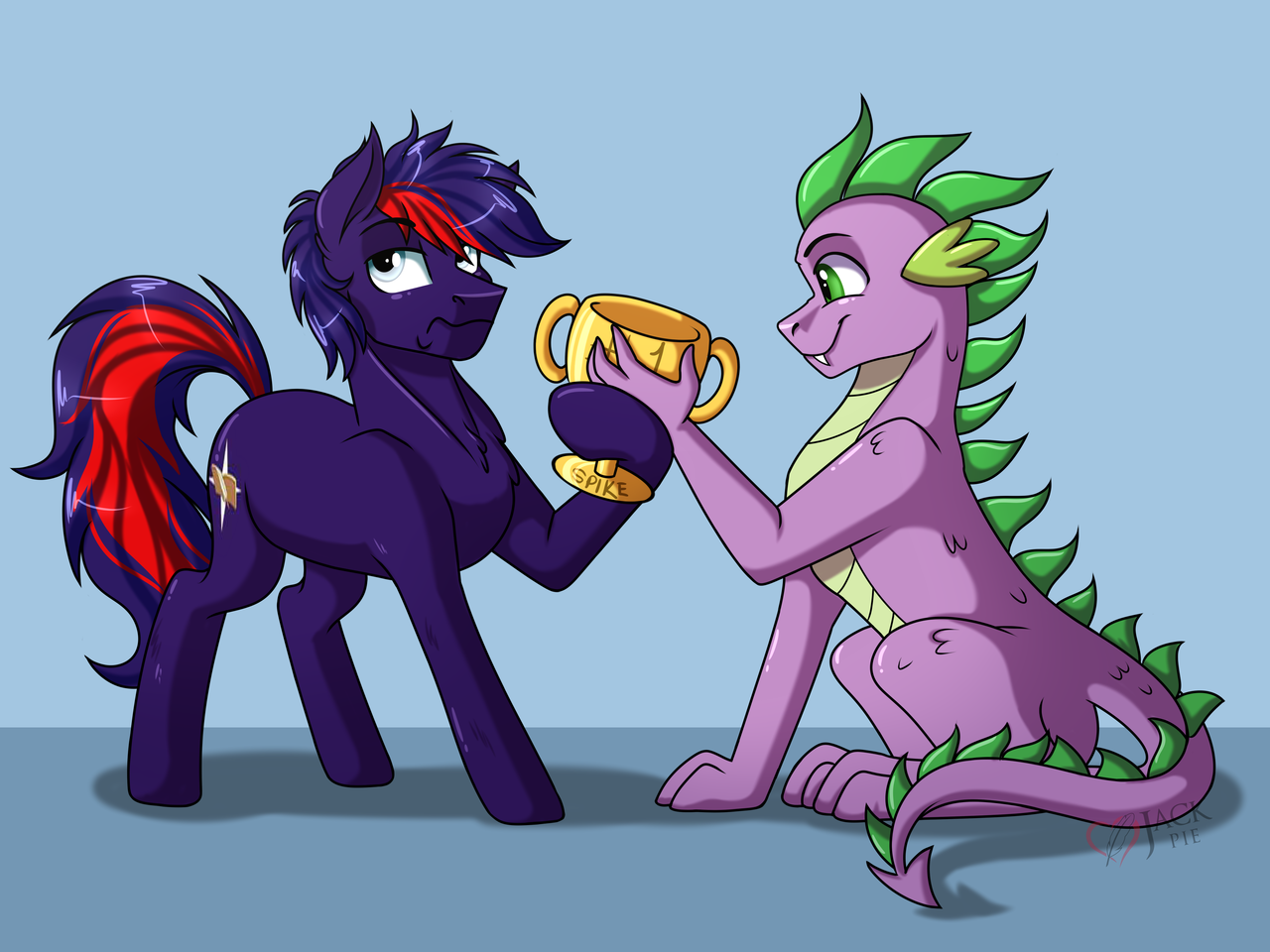artist:jack-pie, spike, oc, oc:purplethink, dragon, pony, commission, high ...