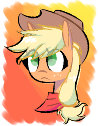 Size: 550x700 | Tagged: safe, artist:provolonepone, applejack, earth pony, pony, g4, applejack's hat, bandana, bust, colored pupils, cowboy hat, female, hat, mare, solo