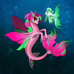 Size: 4713x4774 | Tagged: safe, artist:opalacorn, oc, oc:gadget, oc:precious metal, fish, merpony, pony, seapony (g4), bubble, colored pupils, colored wings, duo, eyelashes, fin wings, fins, fish tail, flowing mane, looking at you, ocean, smiling, tail, underwater, water, wings