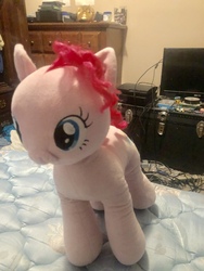 Size: 3024x4032 | Tagged: safe, artist:undeadponysoldier, photographer:undeadponysoldier, pinkie pie, earth pony, pony, g4, bed, build-a-bear, cute, danny murillo, drawer, dresser, female, hollywood undead, irl, mare, mask, photo, playstation 3, plushie, solo, television, trunk, xbox one