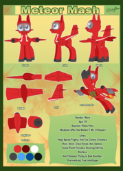 Size: 714x1000 | Tagged: safe, artist:unisoleil, oc, oc only, oc:meteor mash, original species, plane pony, pony, female, gloster meteor, plane, reference sheet, solo