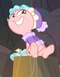 Size: 747x964 | Tagged: safe, screencap, cozy glow, pegasus, pony, frenemies (episode), g4, cozy glow is best facemaker, cropped, faic, female, filly, solo, tree stump, winter outfit