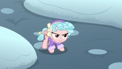 Size: 1920x1080 | Tagged: safe, screencap, cozy glow, pegasus, pony, frenemies (episode), g4, clothes, cozy glow is not amused, female, filly, foal, snow, solo