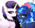 Size: 5040x4000 | Tagged: safe, artist:xsatanielx, princess celestia, princess luna, alicorn, pony, rcf community, between dark and dawn, g4, 80s, 80s hair, 80s princess luna, alternate hairstyle, celestia is not amused, choker, duo, eyeliner, female, folded wings, frown, glare, jewelry, makeup, mare, necklace, punklestia, royal sisters, sisters, smiling, spiked choker, unamused, wings