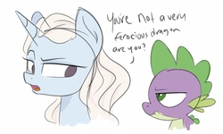 Size: 750x450 | Tagged: safe, artist:herfaithfulstudent, spike, pony, unicorn, g4, daenerys targaryen, game of thrones, ponified, simple background, sketch, spike is not amused, text, unamused