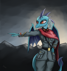 Size: 3000x3200 | Tagged: safe, artist:sinniepony, princess ember, dragon, anthro, g4, clothes, female, high res, military uniform, solo, uniform