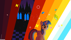 Size: 1920x1080 | Tagged: safe, artist:pradashie, twilight sparkle, alicorn, pony, g4, book, castle, heaven, rainbow, red, twilight sparkle (alicorn)