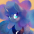 Size: 1500x1500 | Tagged: safe, artist:striped-chocolate, princess luna, alicorn, pony, rcf community, g4, :3, blushing, bust, curved horn, cute, ear fluff, ethereal mane, female, galaxy mane, heart eyes, horn, lunabetes, mare, portrait, solo, starry mane, wing fluff, wingding eyes