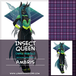 Size: 876x876 | Tagged: safe, artist:ambris, queen chrysalis, changeling, changeling queen, anthro, unguligrade anthro, g4, abstract background, advertisement, female, grin, obtrusive watermark, smiling, watermark