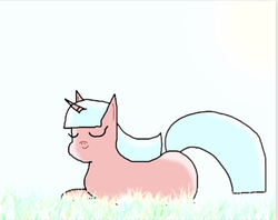 Size: 473x375 | Tagged: safe, alternate version, artist:undeadponysoldier, oc, oc only, oc:echristian, pony, unicorn, bangs, beautiful, cute, female, field, grass, lying down, mare, outdoors, prone, solo, sun, work of art